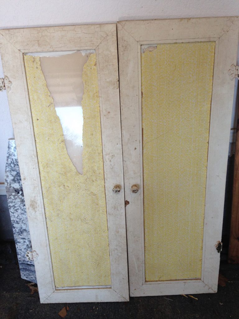 China hutch doors covered in paper