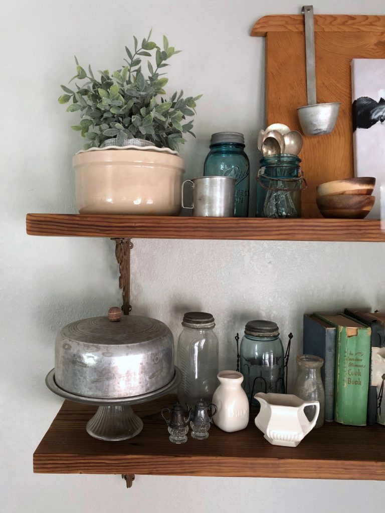 Salvaged barn wood shelves